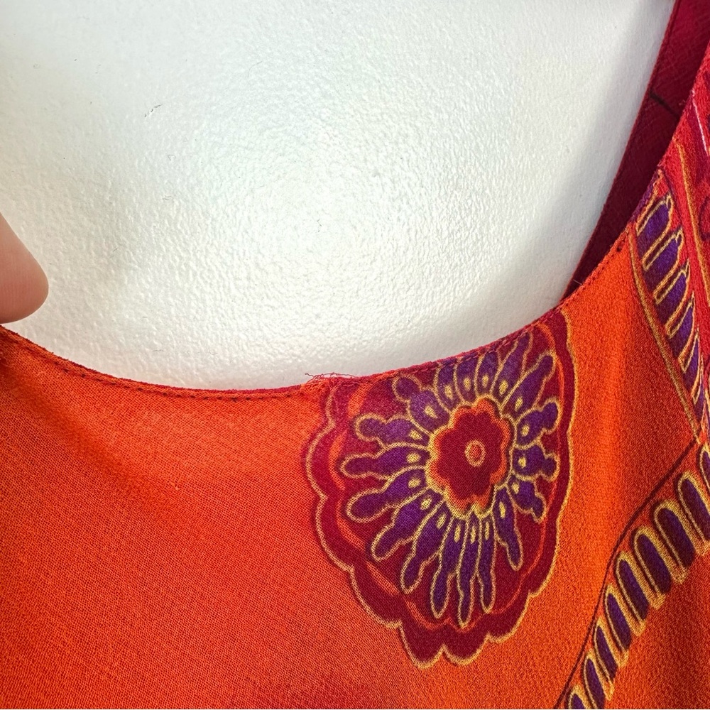 Vintage 90’s Reversible Abstract Orange & Red Floral Fairy Dress - Picture 5 of 10